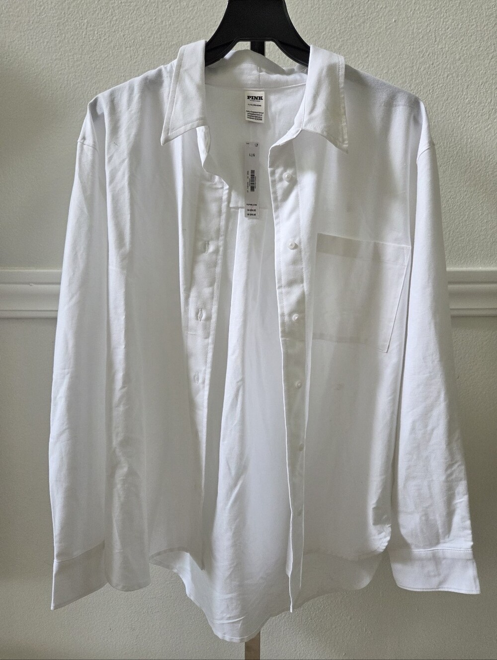 PINK Victoria's Secret White Women Casual Button-Down Shirt Size L - Picture 2 of 10